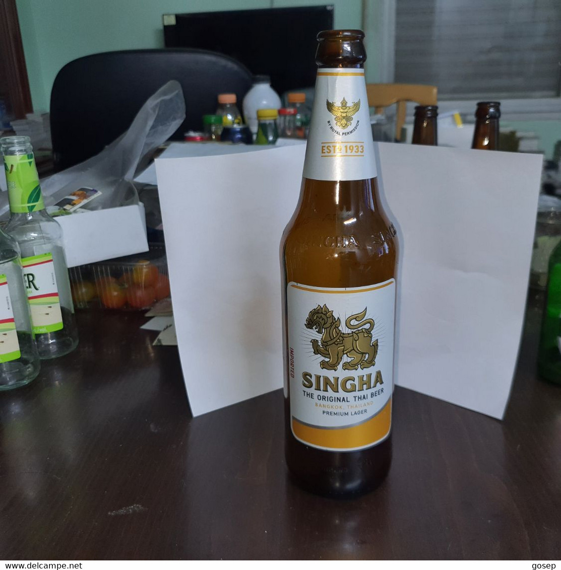 Thailand-beer-SINGHA-the Original Thai Beer-(5%)-(630ml)-used - Cerveza