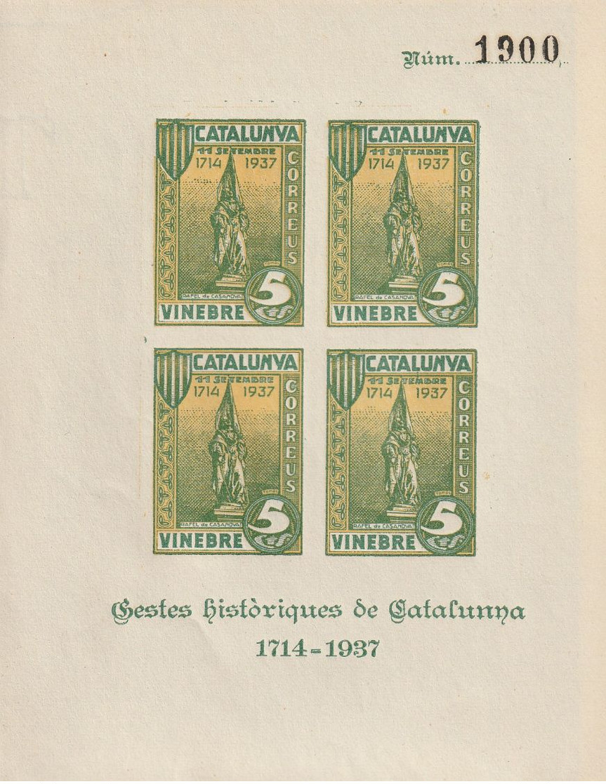 1937. * SELLOS LOCALES-Sofima-Fesofi: VINEBRE 28s. HOJA BLOQUE-SIN DENTAR - Vignettes De La Guerre Civile