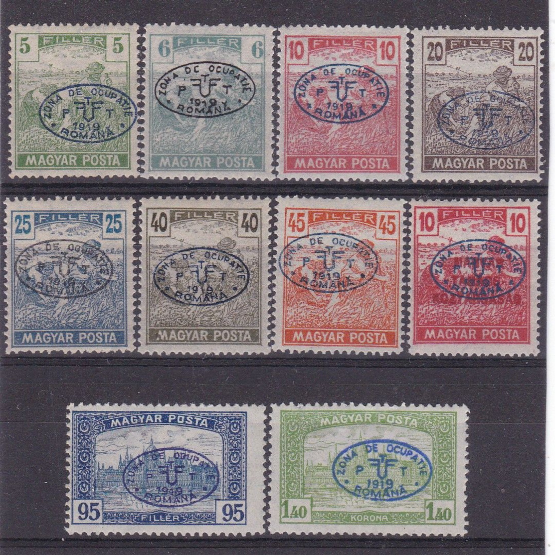 # Z.9783 Hungary, Debrecen I. 1919 Romanian Occupation Hungarian 10 Stamps Overprint MNH: Magyar Posta - Debreczen