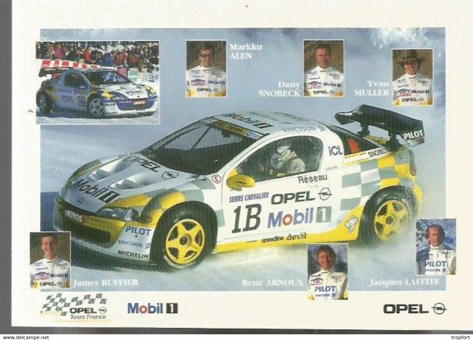 F28 / CARTE CPM Publicitaire PUB Card Cart' Com SPORT AUTOMOBILE OPEL Mobil 1 ALEN MULLER ARNOUX LAFITTE RUFFIER - Andere & Zonder Classificatie