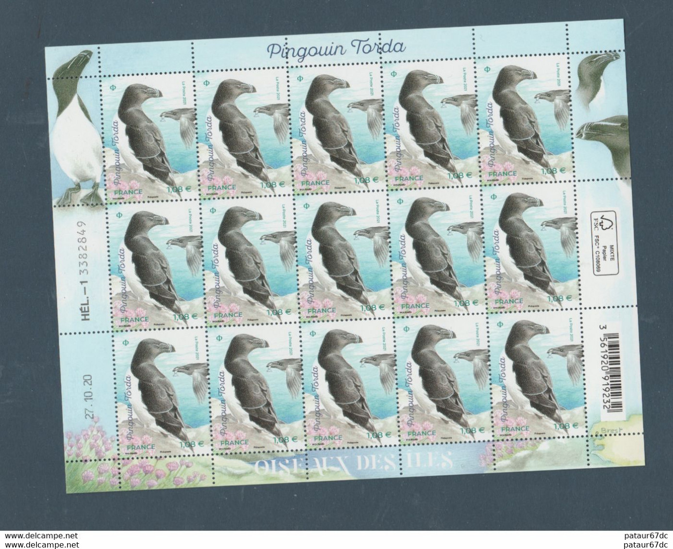 FRANCE / 2021 / Y&T N° 5459 ** : "Oiseaux Des îles" (Pingouin Torda) X 15 En Feuille (= Feuillet F10 X 1) - Full Sheets