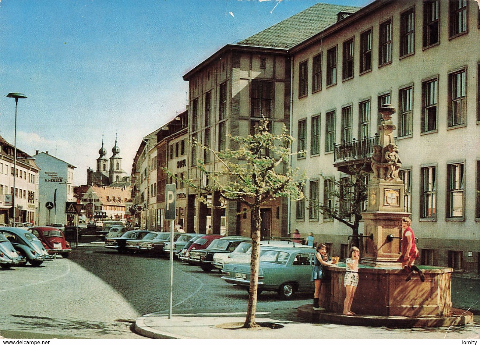 Allemagne Bruchsal Rathaus Fontaine Voiture Auto VW Volkswagen Coccinelle Opel - Bruchsal