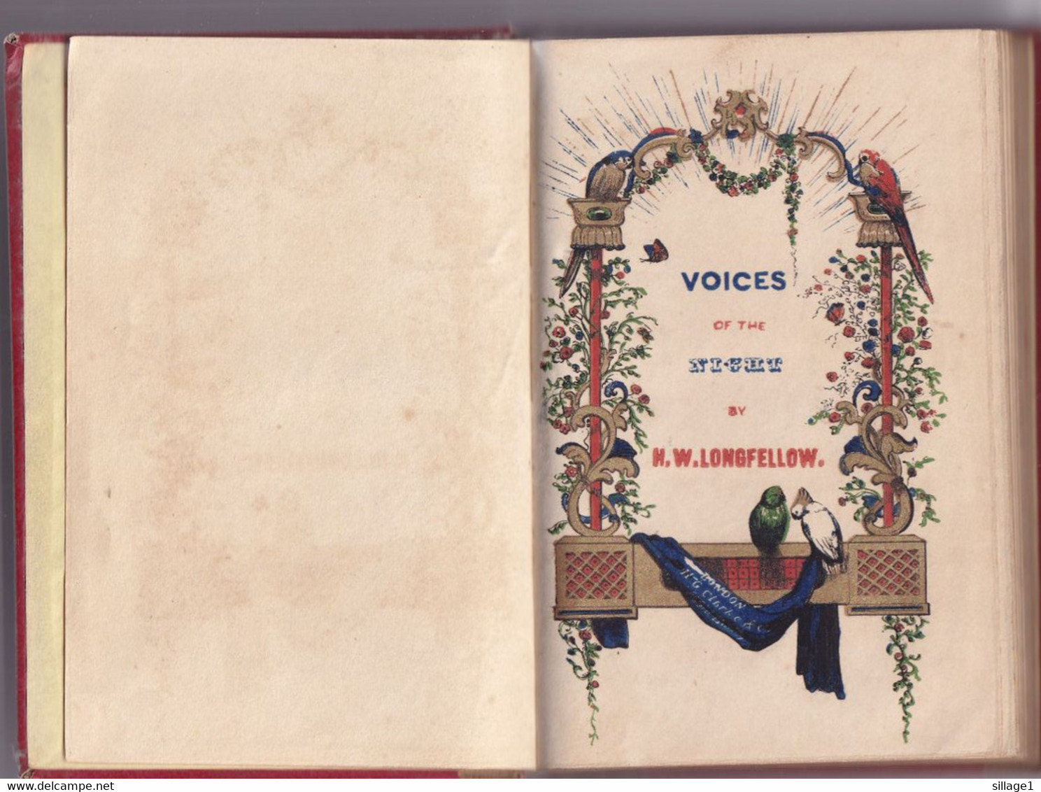 Voices Of The Night By H. W. Longfellow - London 1844 - Une Gravure Couleur De  Perroquets - Poésie