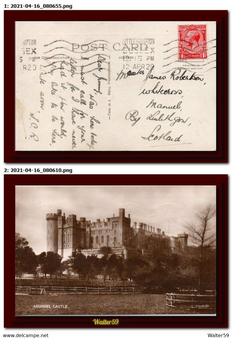 1929 UK Great Britain Postcard Arundel Castle Mailed Littlehampton - Arundel