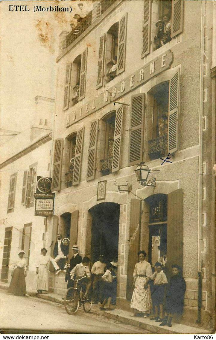 étel * RARE Carte Photo * Devanture Hôtel Moderne Et Du Commerce Café Billard * Commerce - Etel