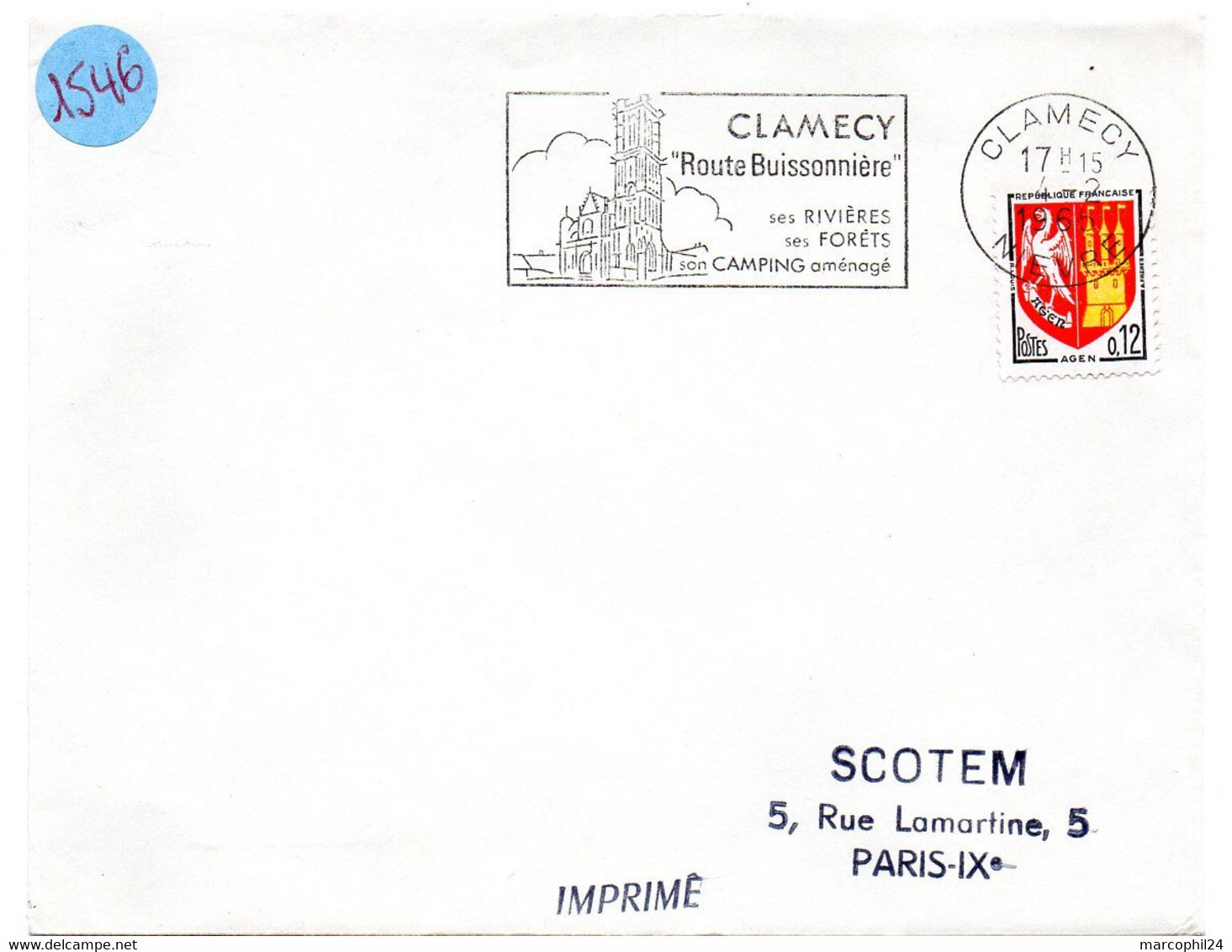 NIEVRE - Dépt N° 58 = CLAMECY 1965 =  FLAMME Non Codée = SECAP Illustrée  'Route Buissonnière / CAMPING Aménagé ' - Mechanische Stempels (reclame)