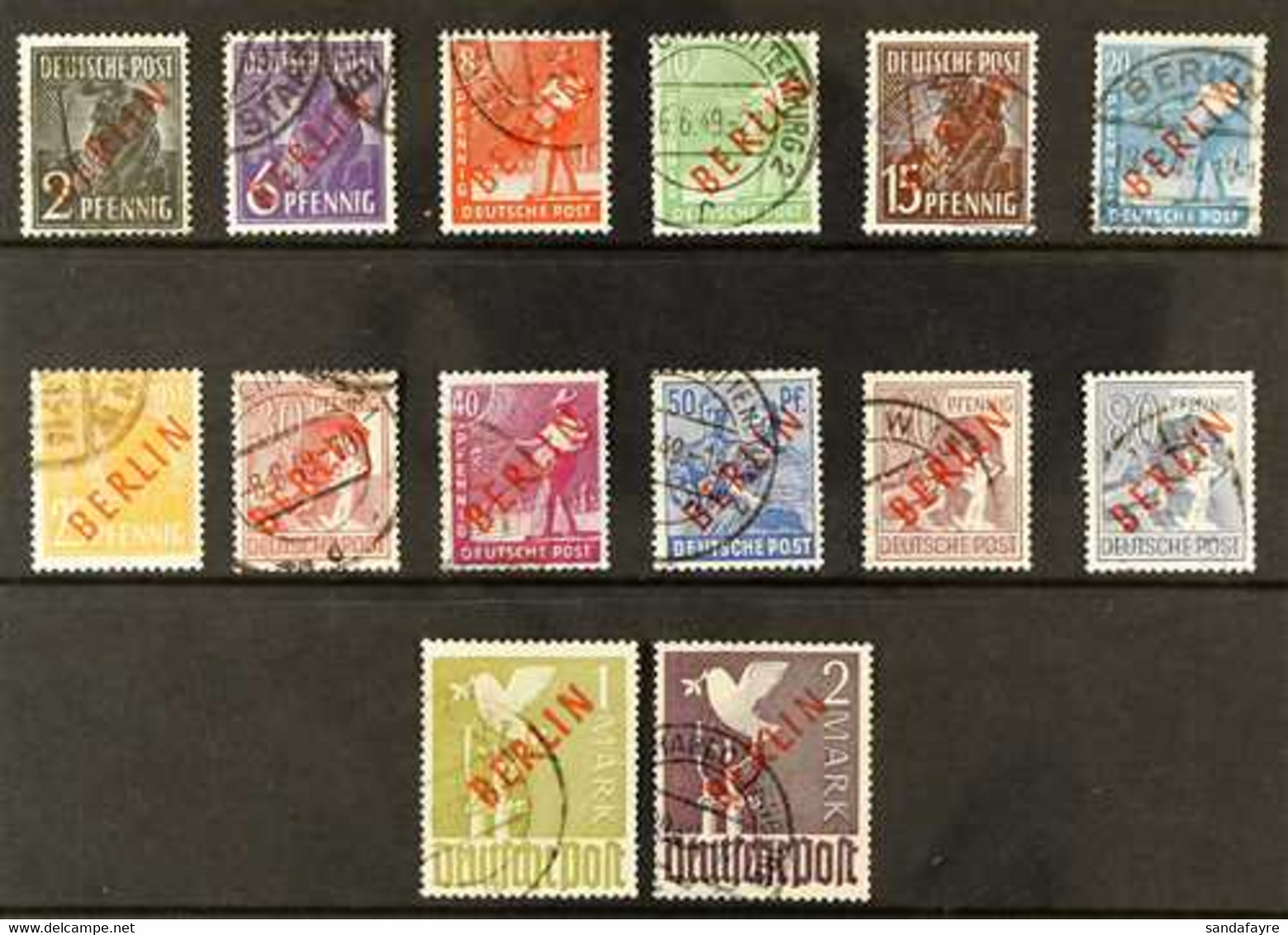 1949 "BERLIN" Overprints In Red Complete Set (Michel 21/34, SG B21/34, Fine Cds Used, All Stamps But Three Low Values Ex - Other & Unclassified