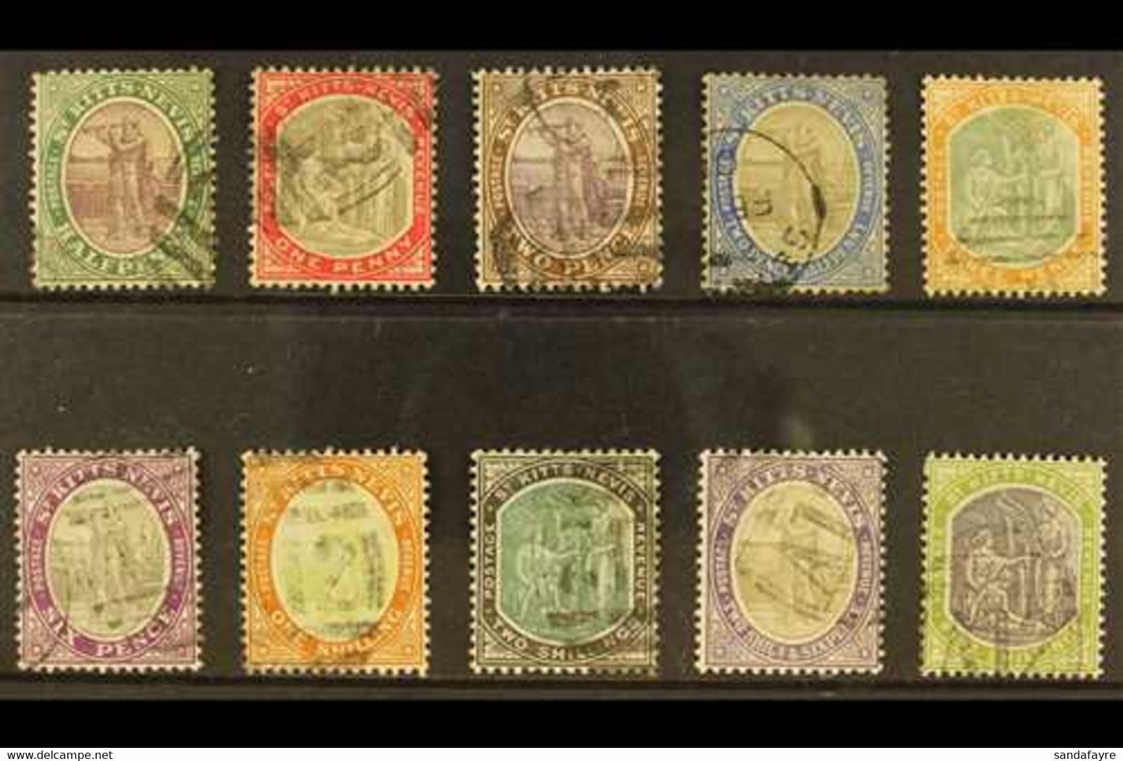 1903 Watermark Crown CA Complete Set, SG 1/10, Good Used, The 2s6d And 5s Are Fine Used. (10 Stamps) For More Images, Pl - St.Kitts And Nevis ( 1983-...)