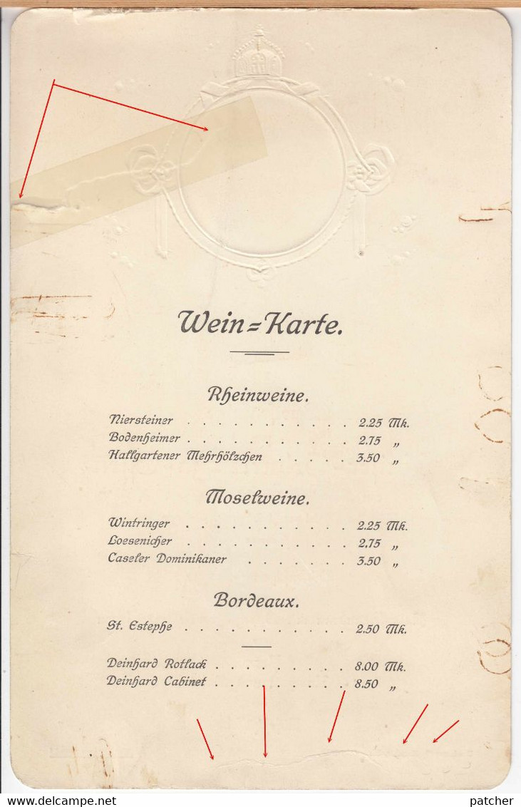 Speisekarte/Menu Deinhard Kaiser (Wilhelm II.)-Geburtstags-Essen 1913 Hotel Post Plettenberg - Menus