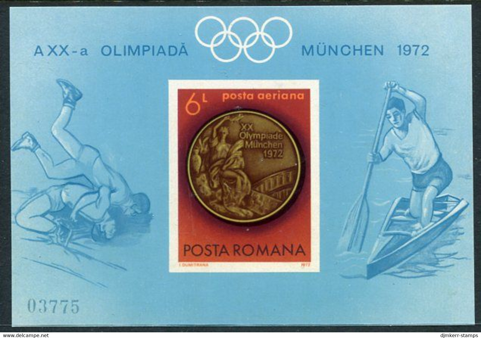 ROMANIA 1972 Olympic Medals Imperforate Block MNH / **.  Michel Block 101 - Ongebruikt