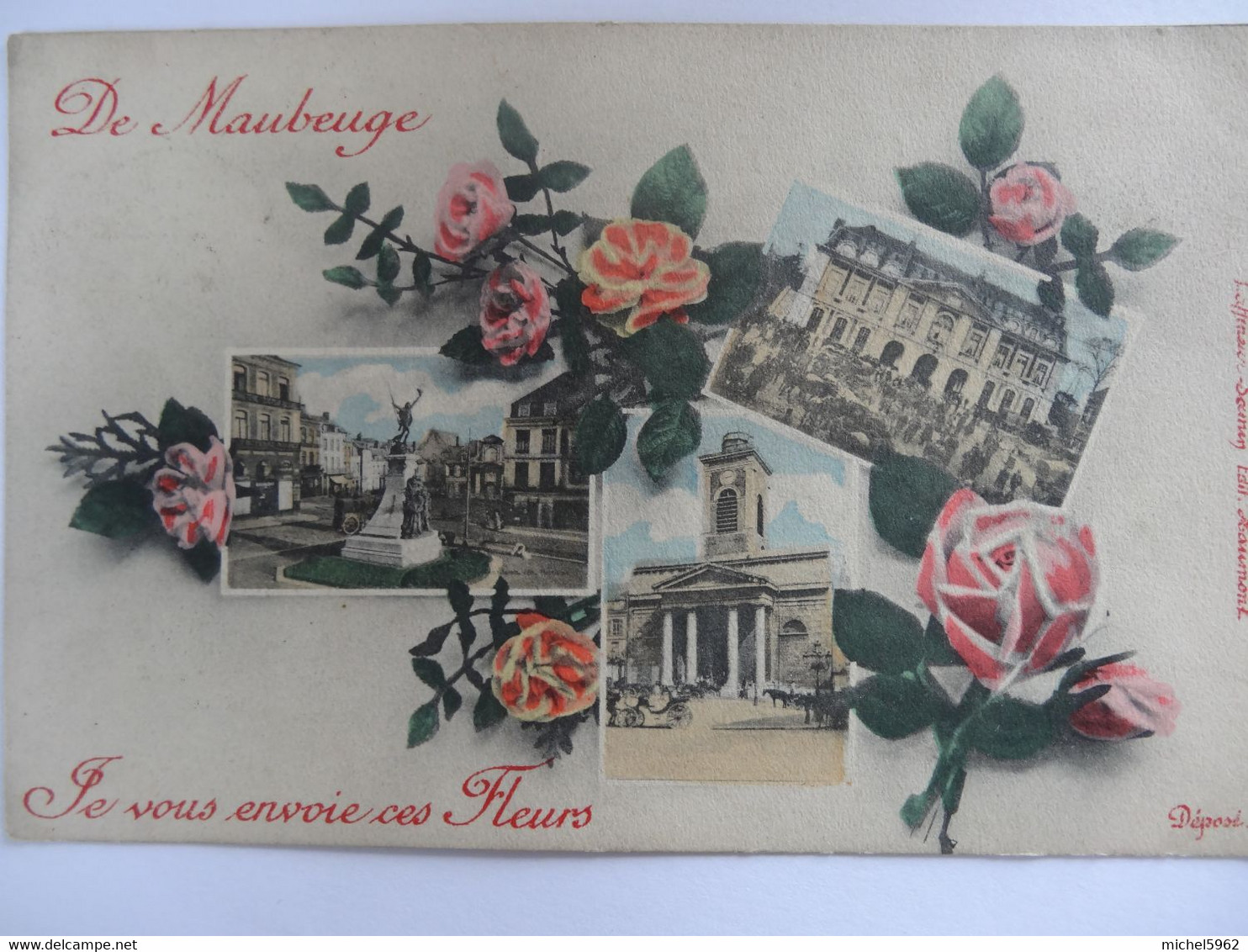 MAUBEUGE JE VOUS ENVOIE CES FLEURS CARTE COLORISEE MULTI VUES - Maubeuge