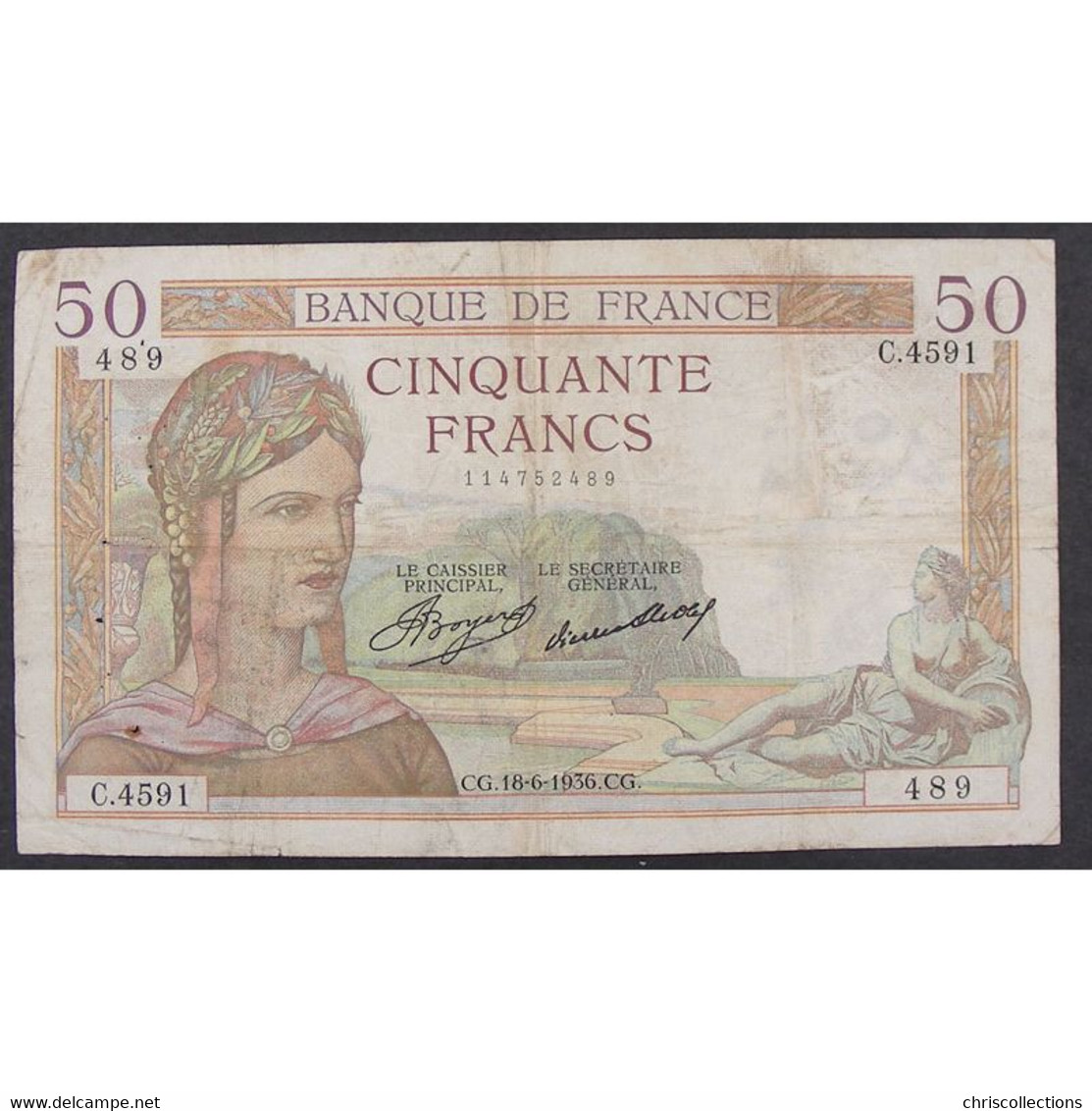 50 Francs Cérès 18.6.1936, C.4591, TB - 50 F 1934-1940 ''Cérès''