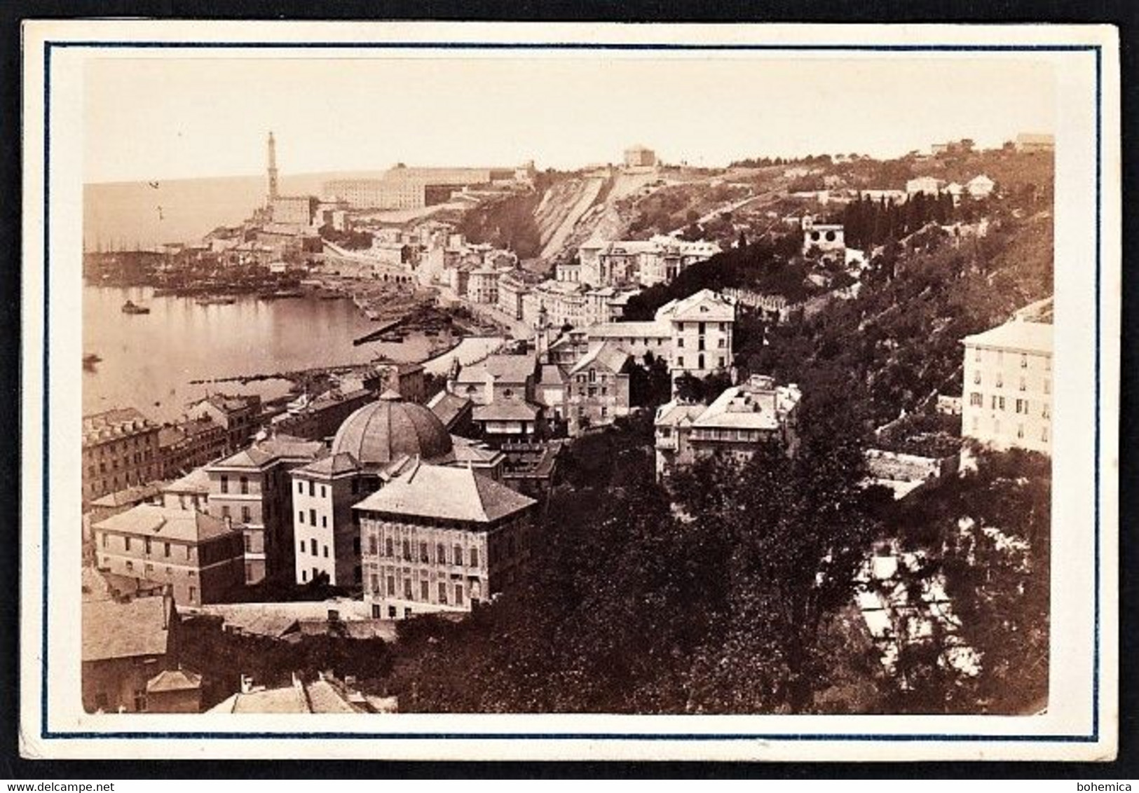 ITALIA GENOVA GENUA WESTSEITE MIT NEUEM LEUCHTTURM FOTO KARTON MANGIAGALLI 1890 - Luoghi