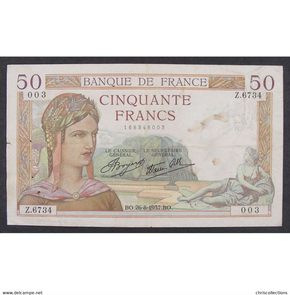 50 Francs Cérès 26.8.1937, Z.6744, TB - 50 F 1934-1940 ''Cérès''