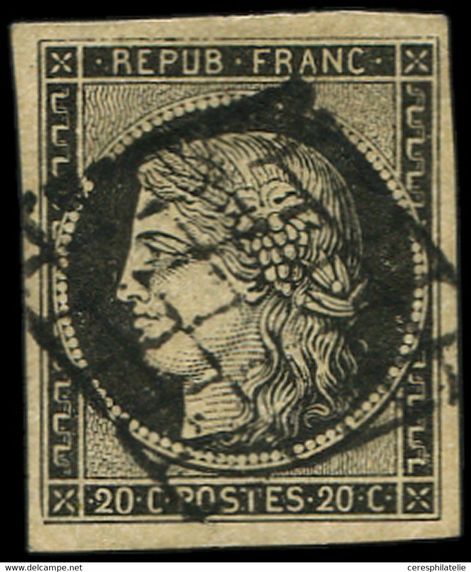 EMISSION DE 1849 - 3b   20c. Noir Sur Chamois, Obl. GRILLE, TB - 1849-1850 Ceres
