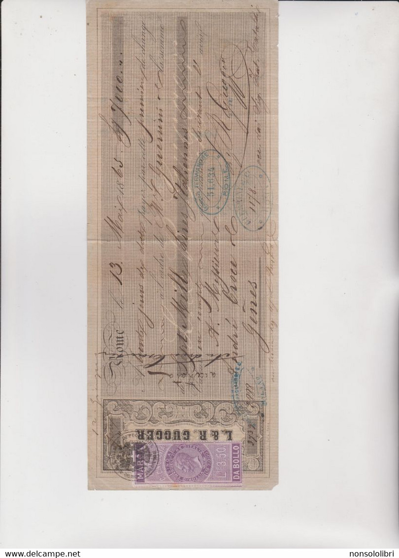 CAMBIALE  - PRIMA DI CAMBIO.  ROMA  1865. DITTA  GUGGER .  CON MARCA DA 3,50  LIRE - Bills Of Exchange