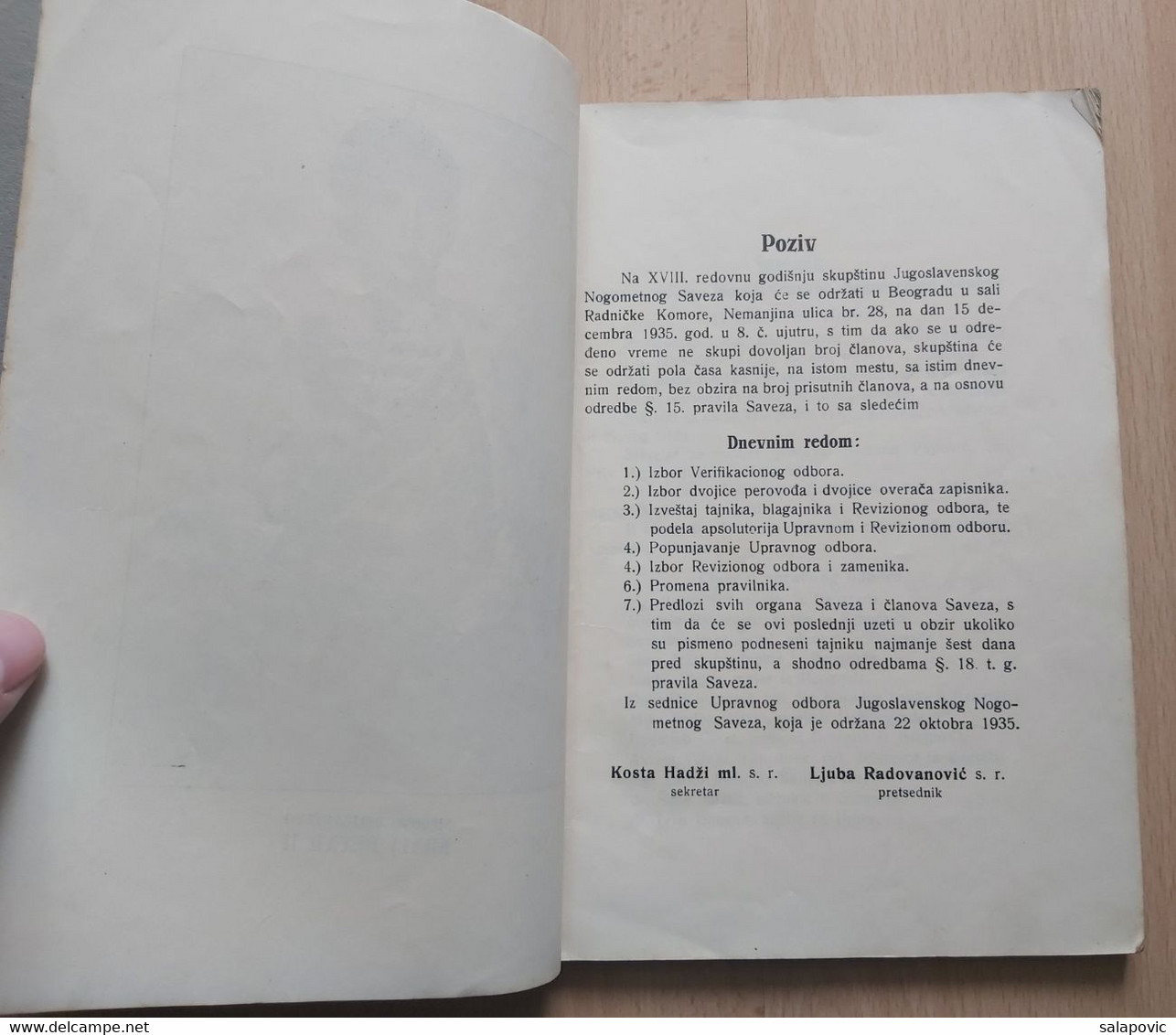 IZVJEŠTAJ O RADU JUGOSLAVENSKOG NOGOMETNOG SAVEZA 1935, YUGOSLAV FOOTBALL FEDERATION - Livres