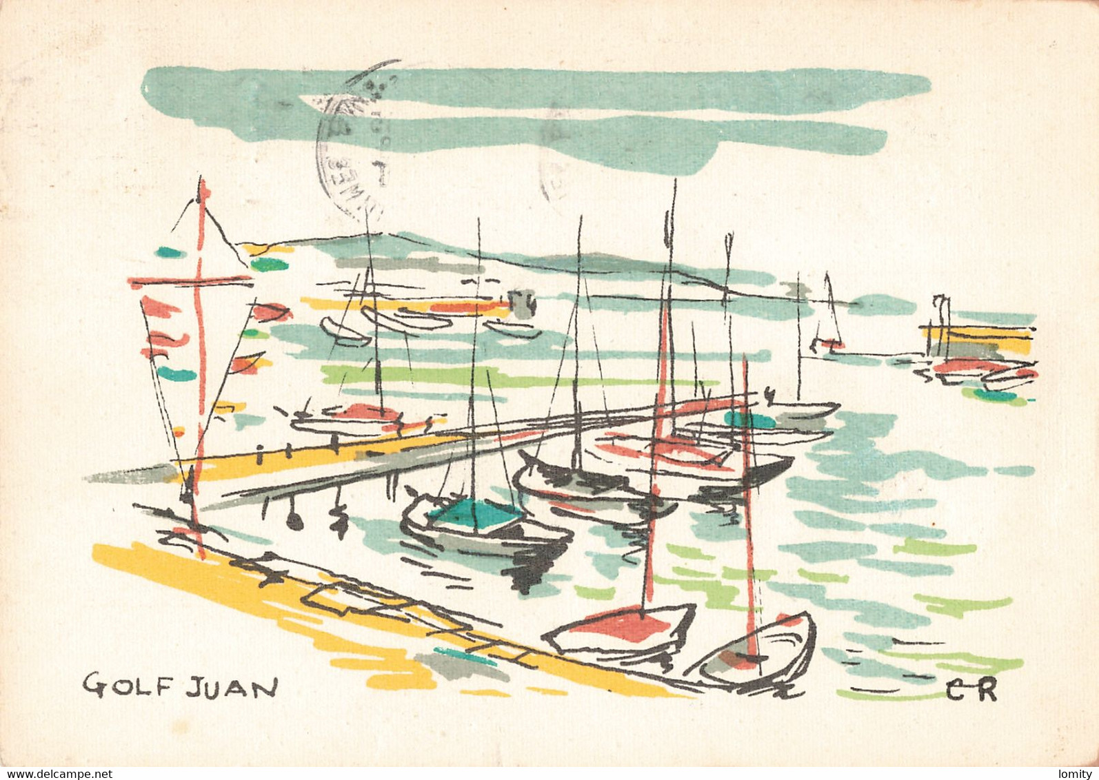 06 Golf Juan Illustration Illustrateur CR Port Bateau Cachet 1960 - Vallauris