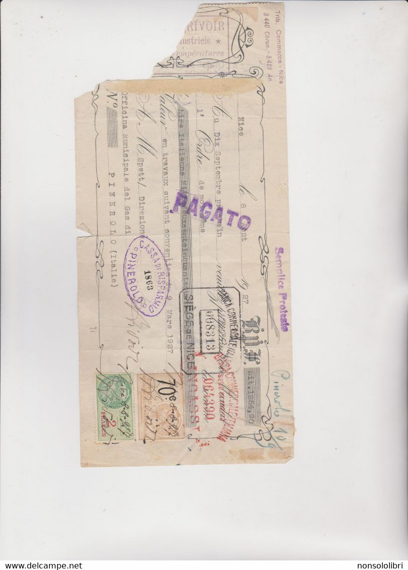 CAMBIALE  -  NICE  1927  .  CON MARCHE  FRANCESI  ED  ITALIANE . - Bills Of Exchange