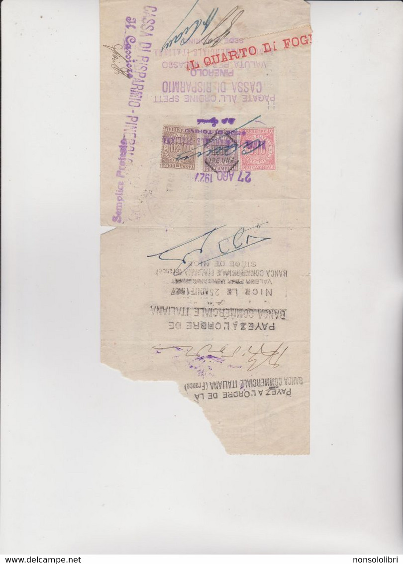 CAMBIALE  -  NICE  1927  .  CON MARCHE  FRANCESI  ED  ITALIANE . - Bills Of Exchange