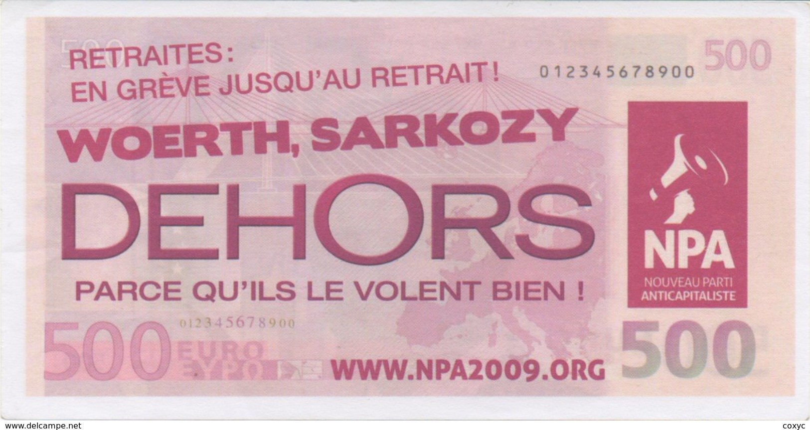 500 Euros - NPA 2009 - N. Sarkozy - Specimen