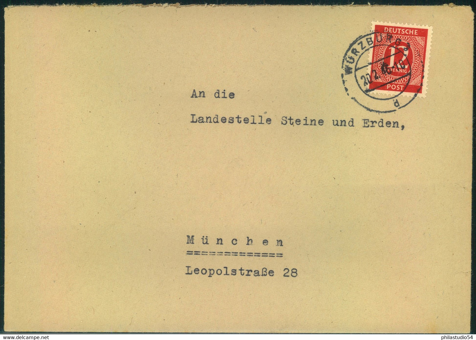 1946, 12 Pfg. Karmin In Frühverwendung Auf Fernbrief Ab "WÜRZBURG 20.2.46" - 919 - Sonstige & Ohne Zuordnung