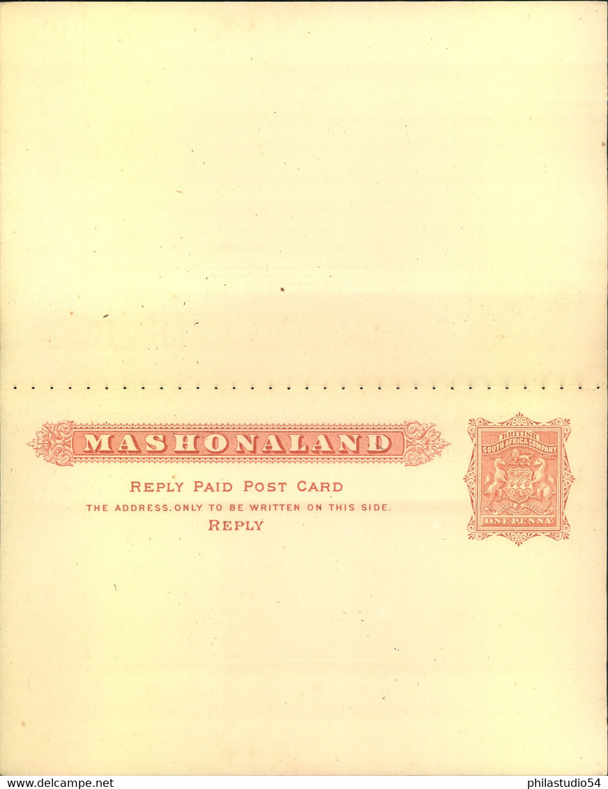 One Penny "Reply Paid Post Card" Unused MASHONALAND - Unclassified