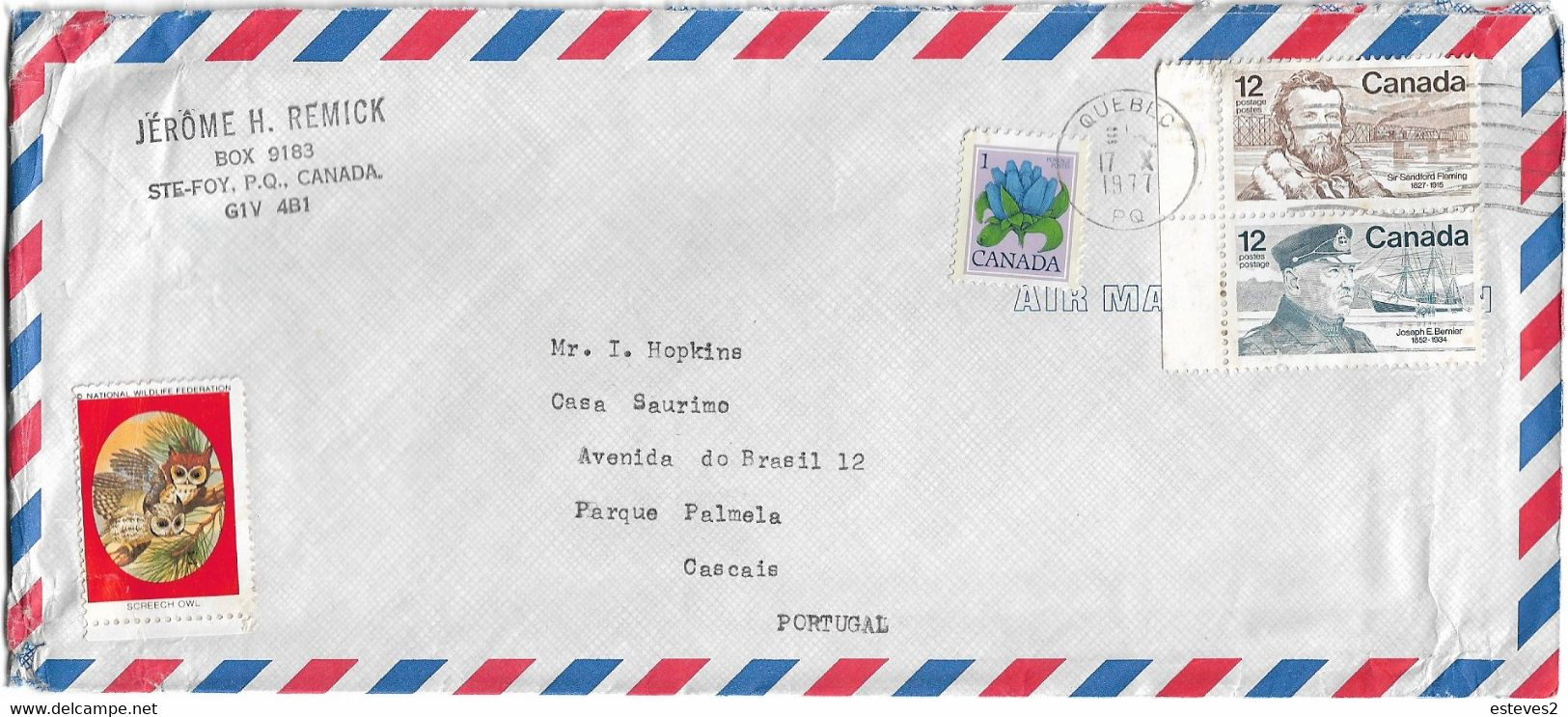 Canada , Sandford Fleming , Joseph Bernier , Quebec 1977 Postmark , Cinderella Screech Owl , Label - Other & Unclassified