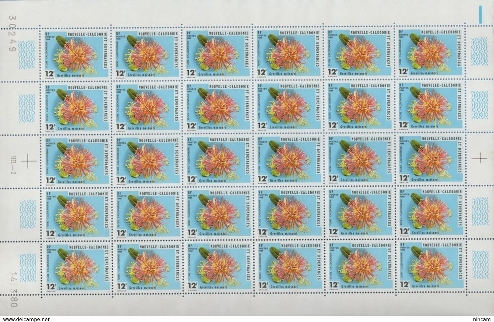 Nouvelle Calédonie Feuille De 30 N° 437 ** MNH Fleur Flower Coin Daté - Verzamelingen & Reeksen