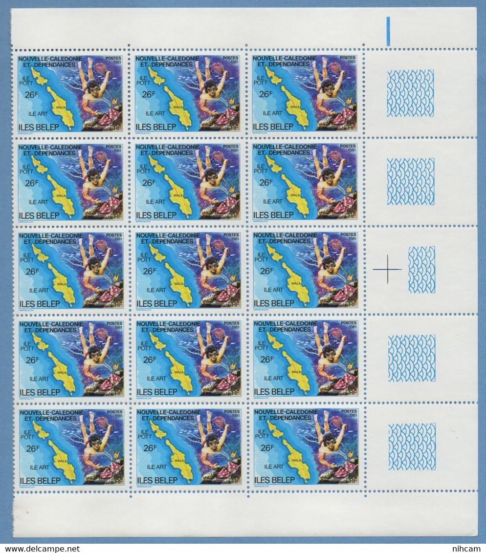 Nouvelle Calédonie Bloc De 15 N° 445 ** MNH Carte Iles Belep Fonds Marins Coquillage Troca Shell - Colecciones & Series