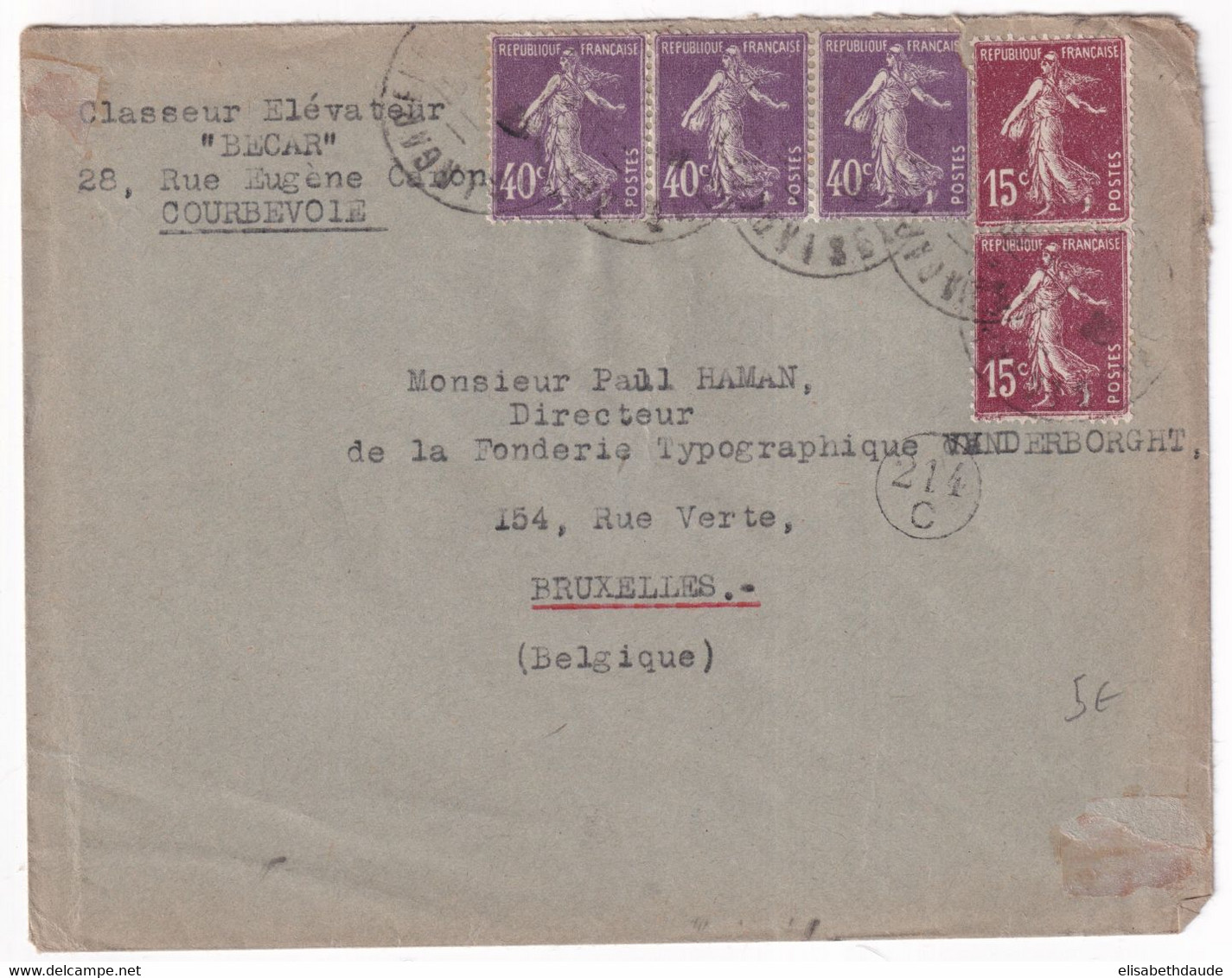 SEMEUSE - ENVELOPPE De COURBEVOIE => BRUXELLES (BELGIQUE) - 1906-38 Säerin, Untergrund Glatt