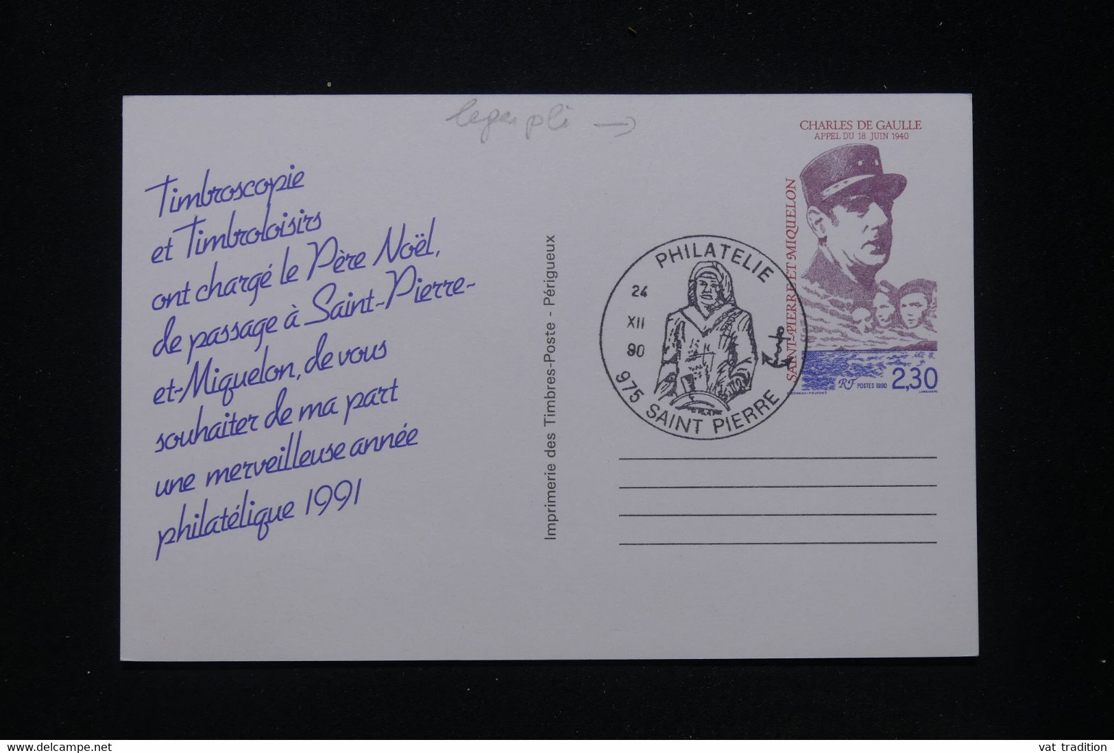 SAINT PIERRE ET MIQUELON - Entier Postal Type Général De Gaulle Avec Repiquage  " Père Noël " En 1990 - L 95633 - Postal Stationery