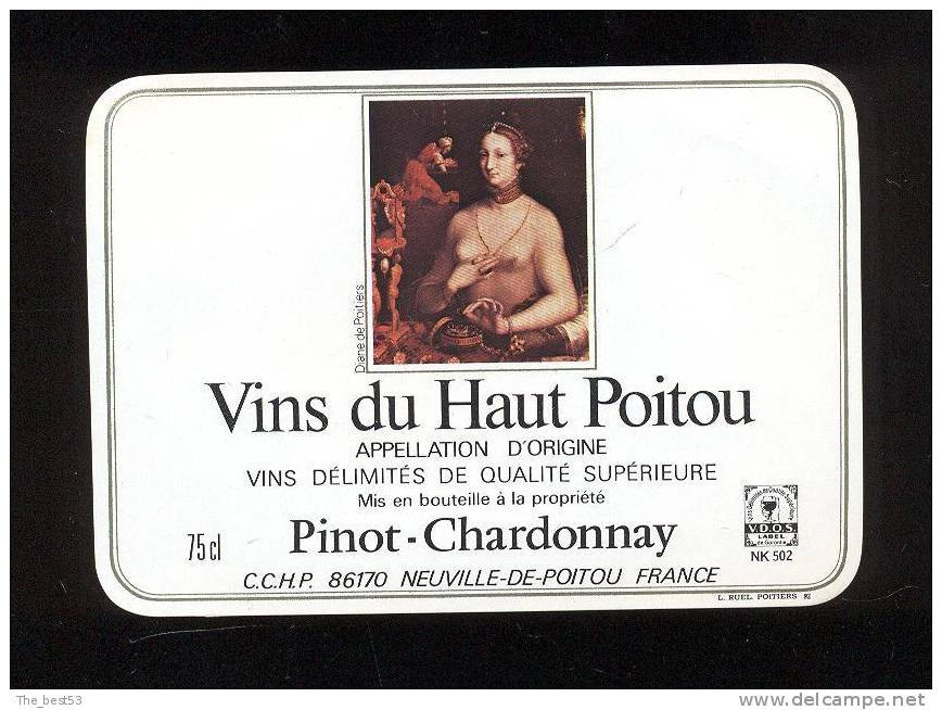 Etiquette De Vin  Du Haut Poitou Pinot Chardonnay  -  Diane De Poitiers   -    Thème Femme - Feminine Beauty Art Nouveau