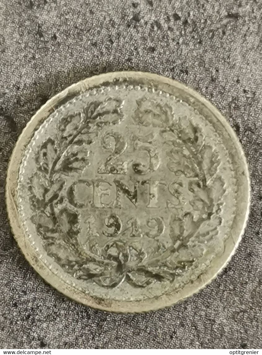 1919 25 CENTS ARGENT PAYS BAS NETHERLANDS NEDERLAND / SILVER - 25 Cent