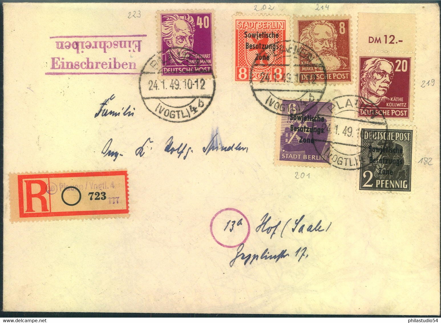 1949, Einschreiben Ab "(10) Plauen (Vogtl.) 4" Mit Not-R-Zettel Nach Hof (Saale) - Sonstige & Ohne Zuordnung