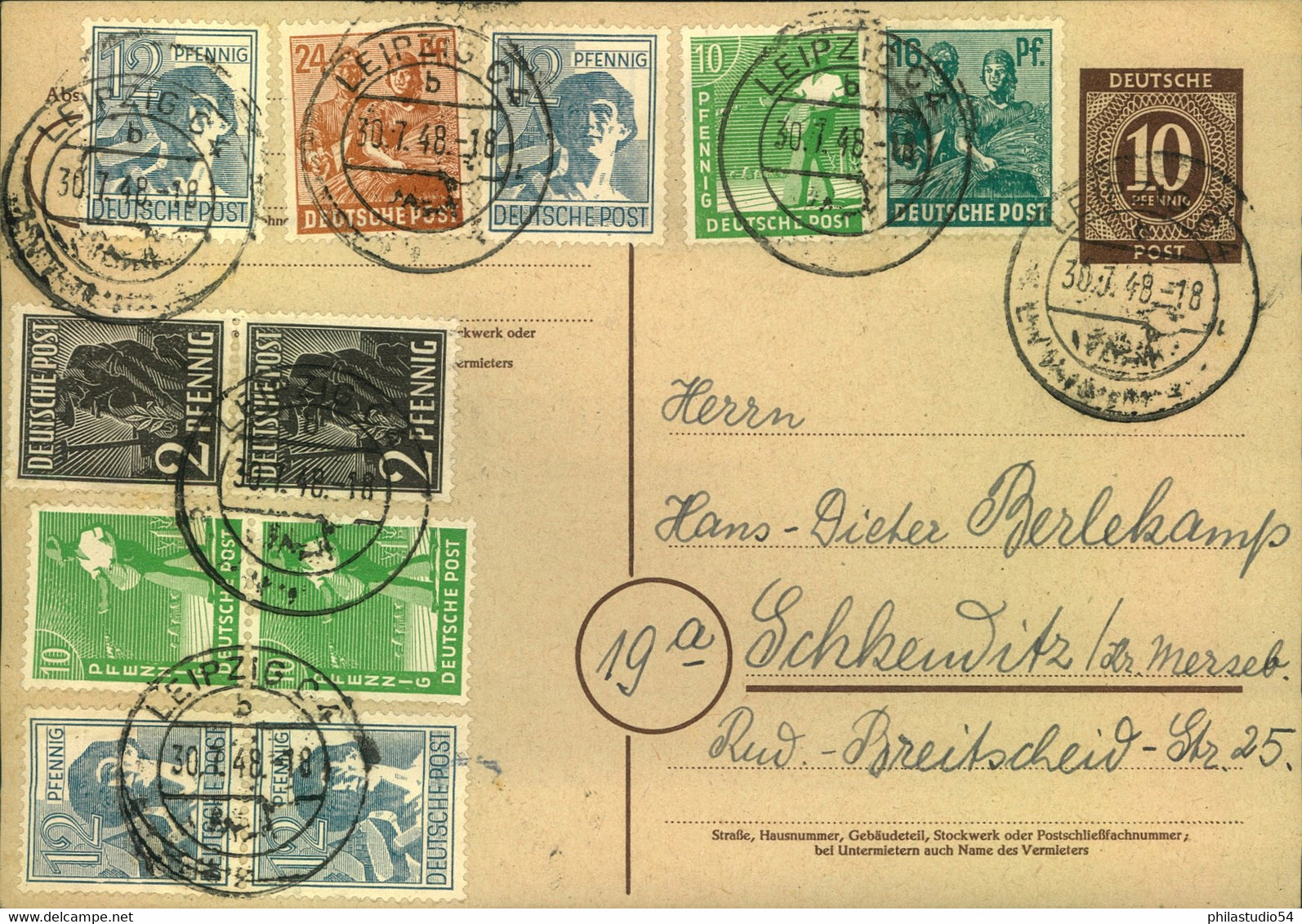 1948, 10-fach-Frankatur Von "LEIPZIG 30.6.48" Unter Einrechnung Der 10 Pfg. Ziffer Gazsachenkarte - Sonstige & Ohne Zuordnung
