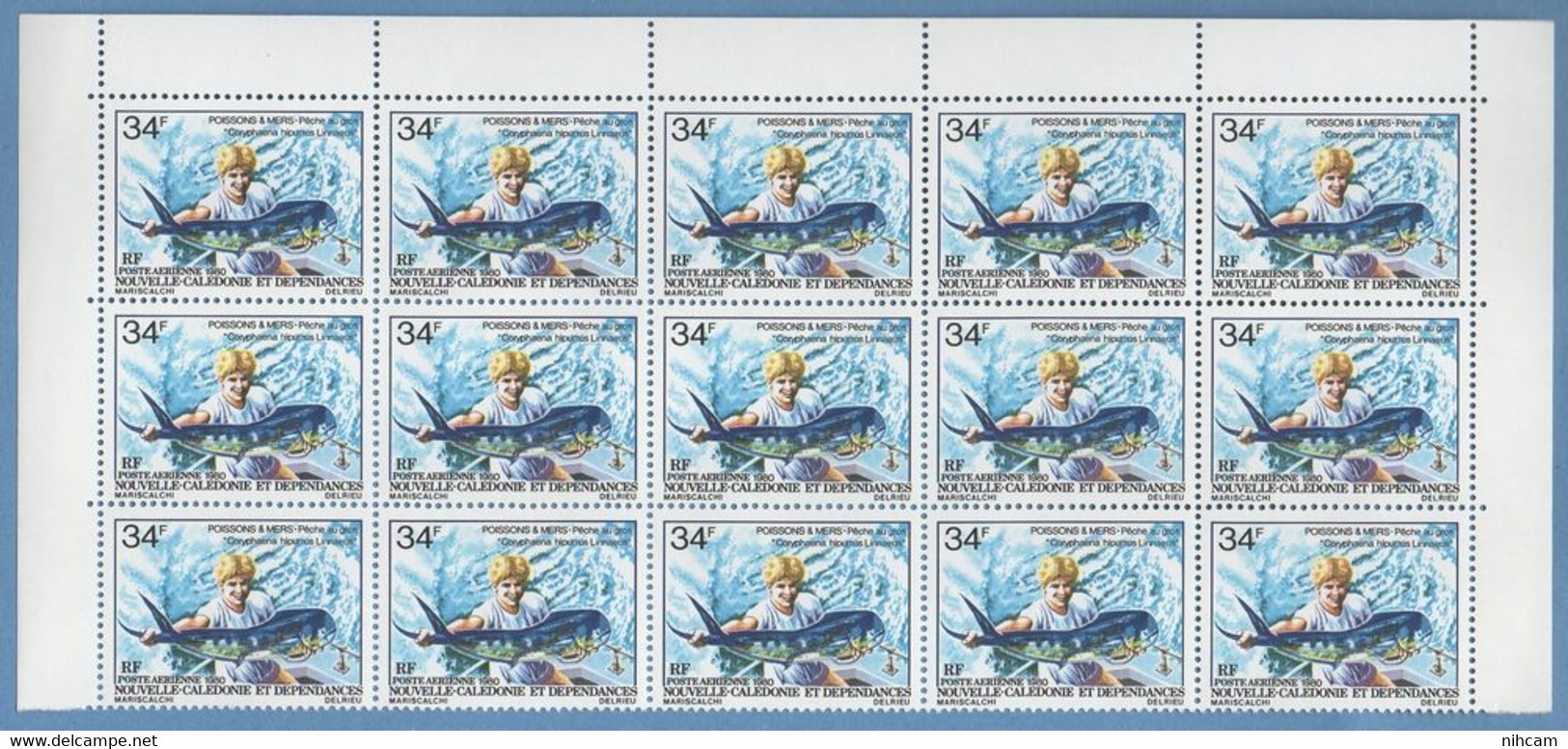 Nouvelle Calédonie Bloc De 15 N° PA 202 + 203 ** MNH Poisson Fish (cote XX) 2 SCANS - Collections, Lots & Series