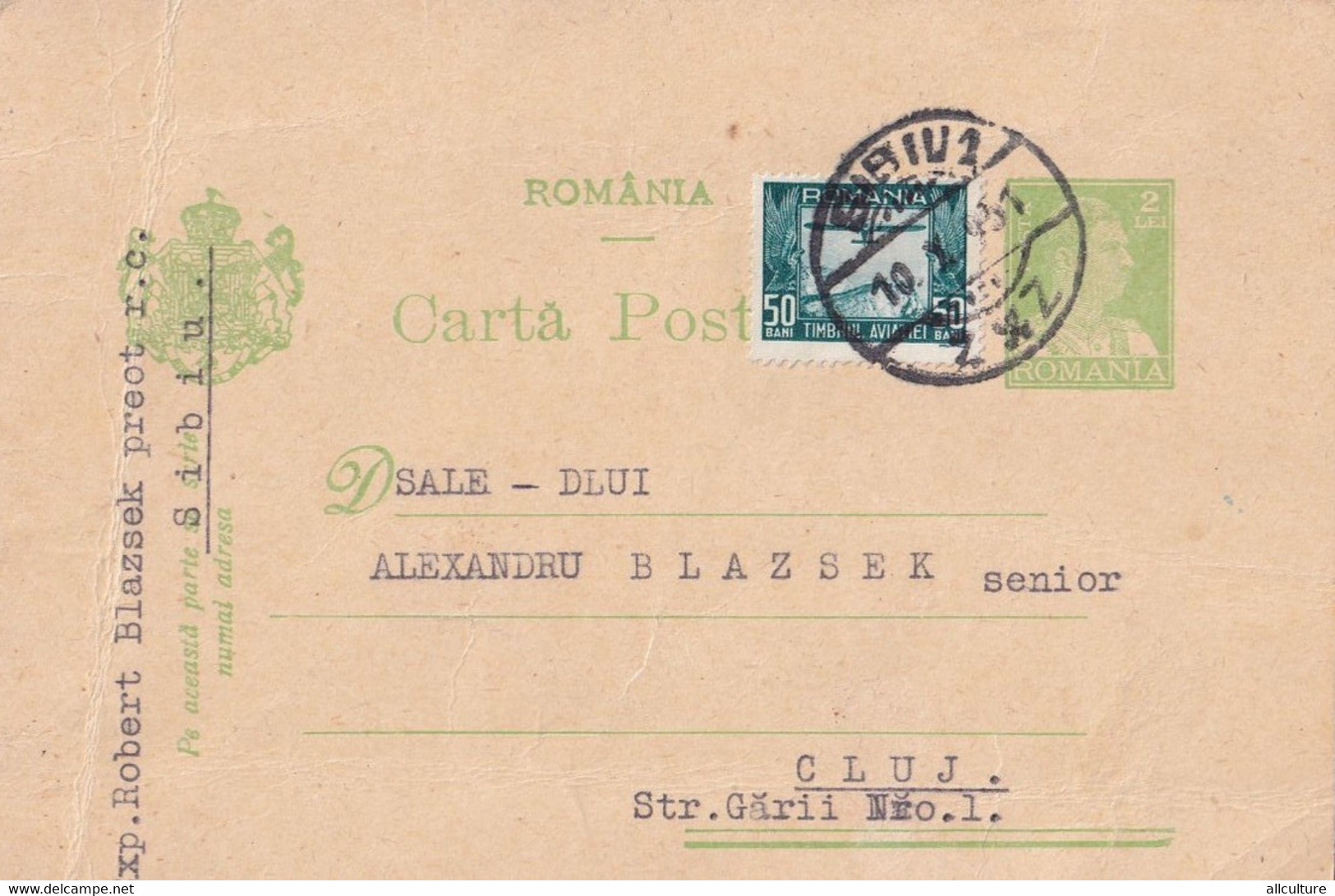 A4473- Postcard, Romanian Post, King Of Romania Carol II, Aviation Stamp,1931 Sibiu Romania Used Postal Stationery - Cartas & Documentos