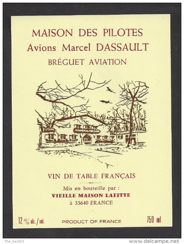 Etiquette De Vin  -  Réserve Maison Des Pilotes - Avions Marcel Dassault - Bréguet Aviation - Vliegtuigen