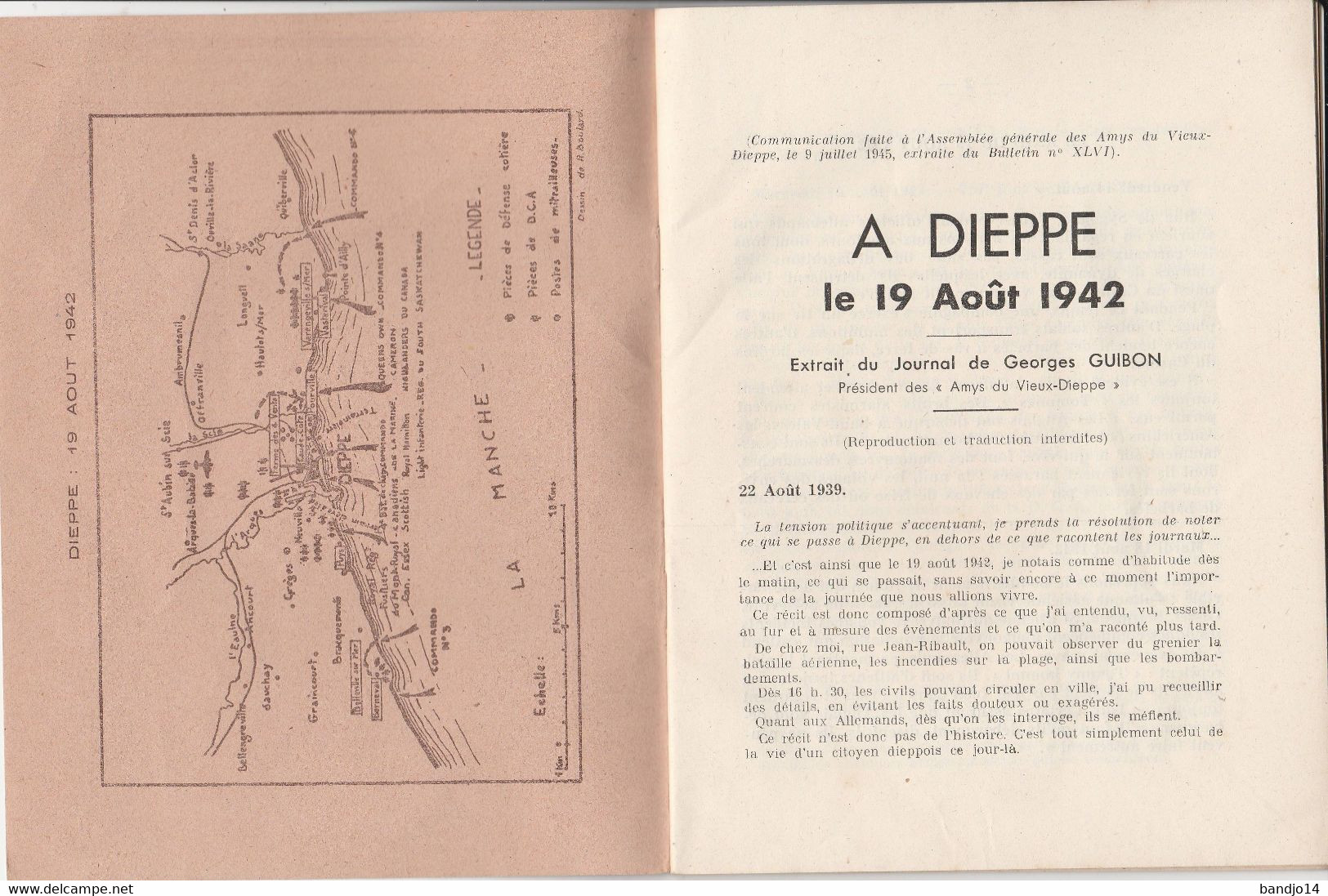 RARE - Dieppe - Georges GUIBON  - Vers La Libération à Dieppe Le 19 Août 1942 -édition "La Floride " - Normandie