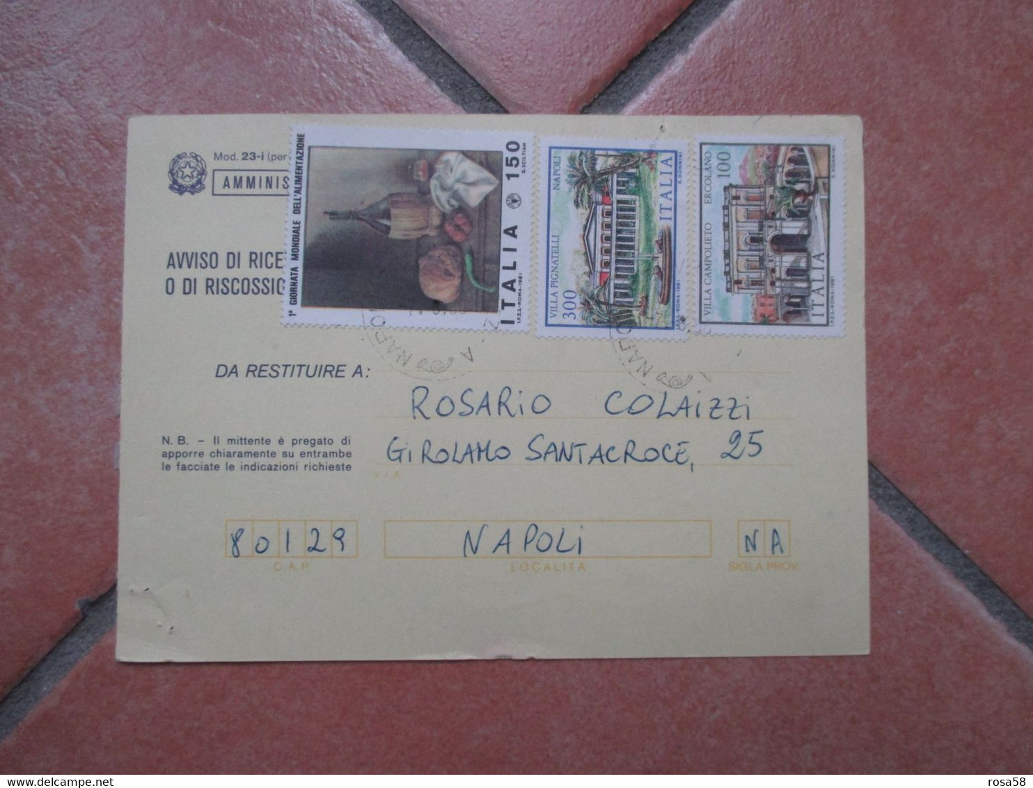 7.8.1986 RICEVUTA RITORNO Affrancata L.550: N.3 Valori Differenti Alimentazione L.150 + Ville 300 E L.100 - 1981-90: Poststempel