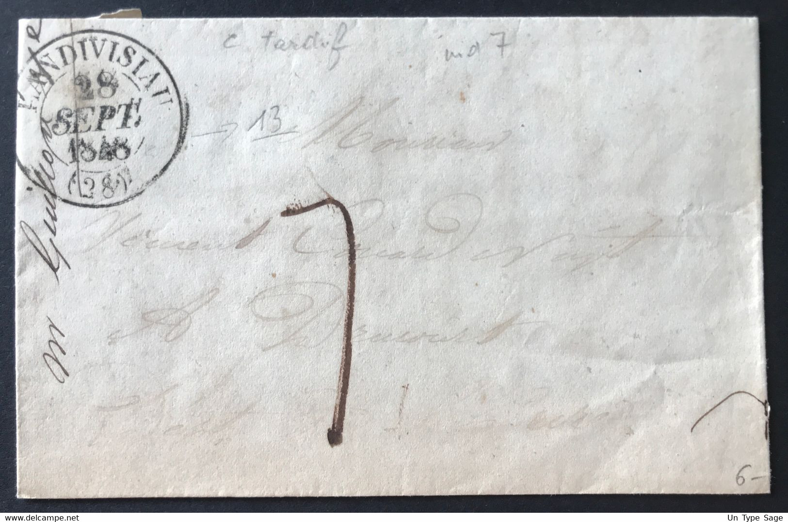 France TAD Type 13 LANDIVISIAU Sur Lettre (LSC) 28.9.1848 - (B722) - 1801-1848: Précurseurs XIX