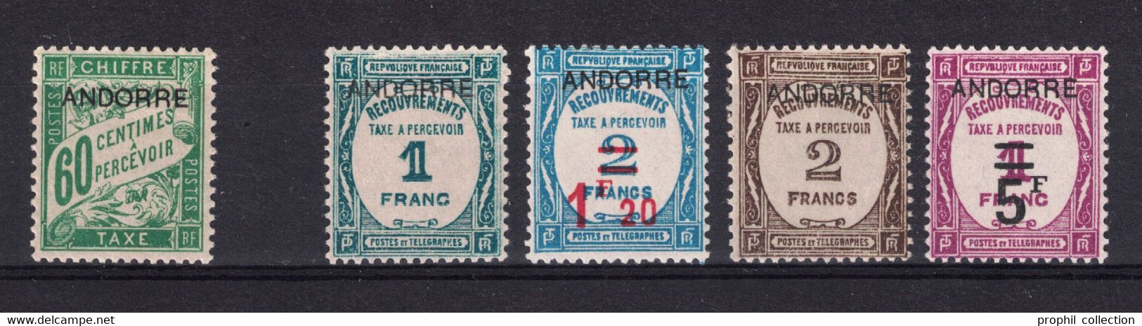 ANDORRE FRANÇAIS - LOT De 5 TIMBRES TAXE N° 12 13 14 15 + 5 TOUS NEUFS * TB - BELLE COTE - Autres & Non Classés