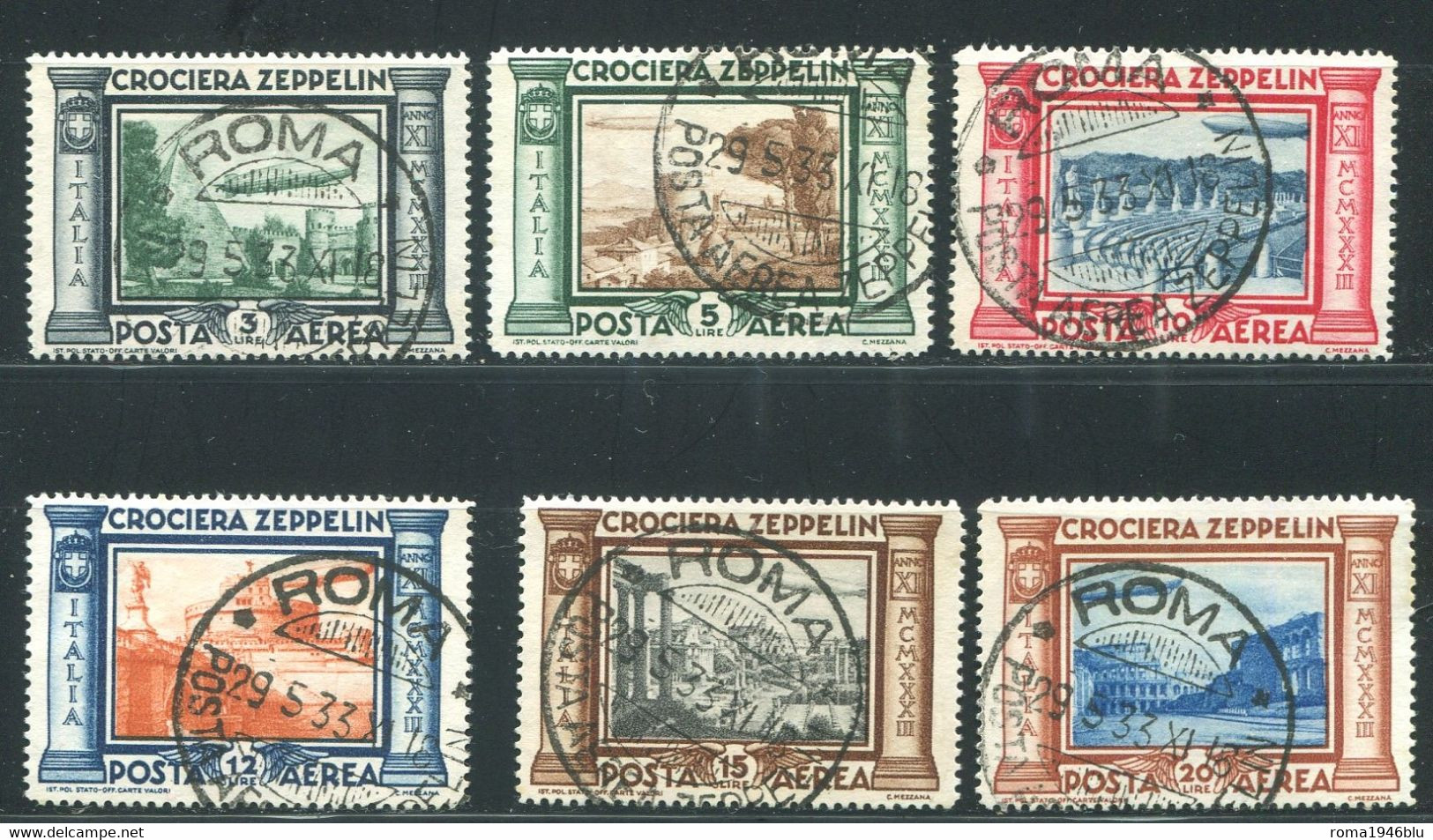 REGNO 1933 CROCIERA ZEPPELIN SERIE CPL. USATA - Airmail