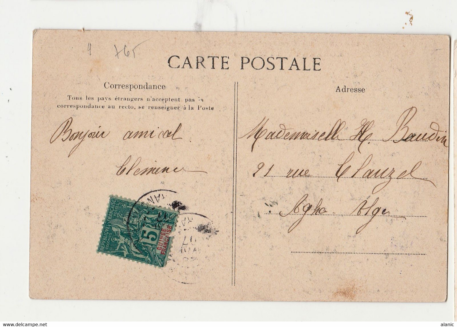GUINEE FRANCAISE N°4  ( Petit Défaut)Sur CPA : KONAKRY- LE MARCHE BELLE ANIMATION  CIRCULEE1907 - Covers & Documents