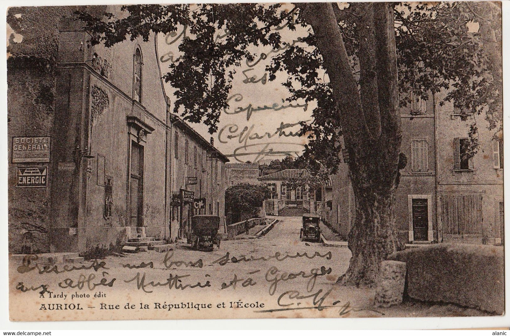 [13] Bouches-du-Rhône > CPA AURIOL Rue De La République Et L'Ecole A Tardy Photo   ANIMEE  CIRCULEE1929 - Auriol