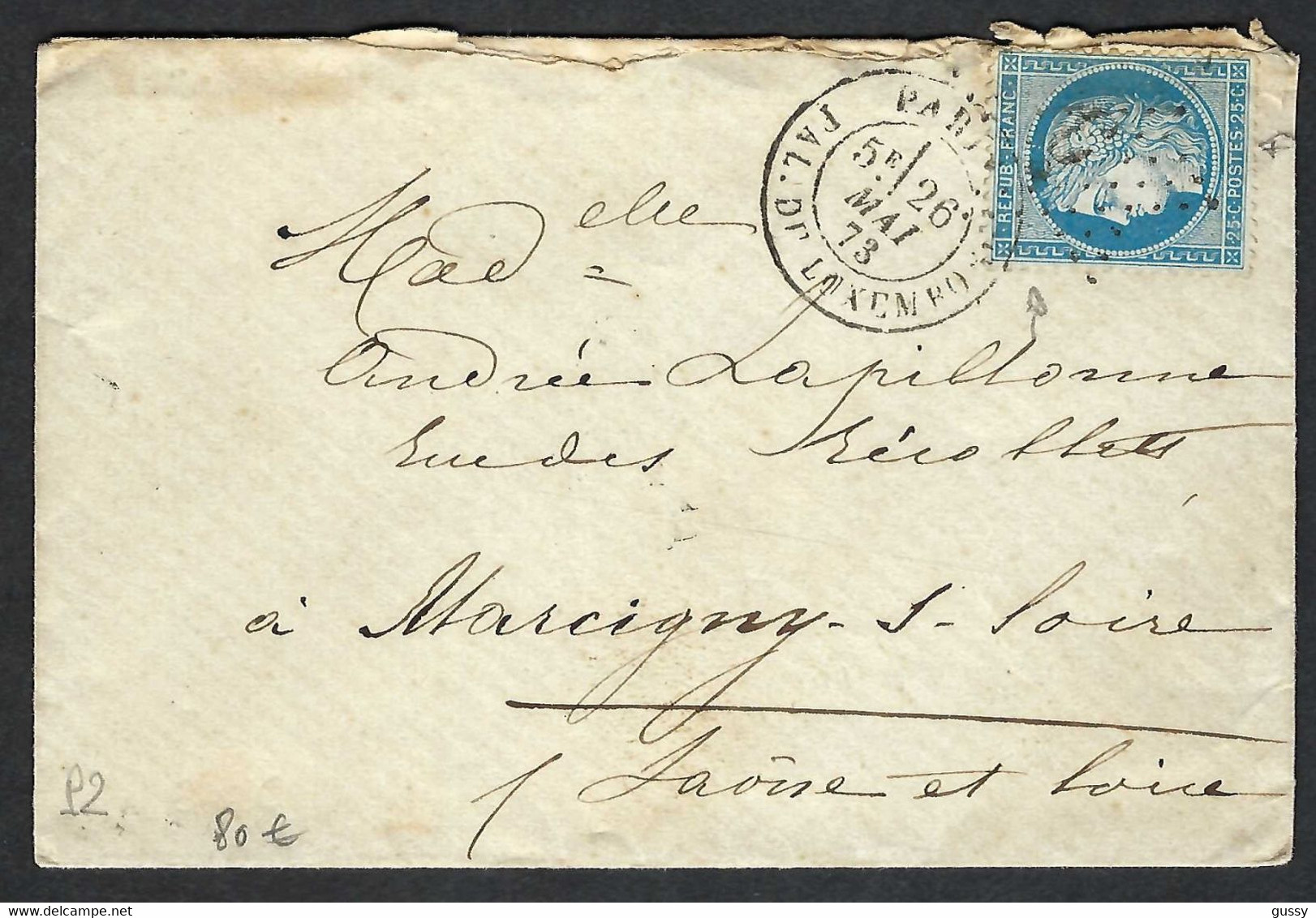 FRANCE 1873: LSC De Paris Pour Marcigny (S&L) Avec Le Y&T 60A, Obl. CAD - 1871-1875 Cérès