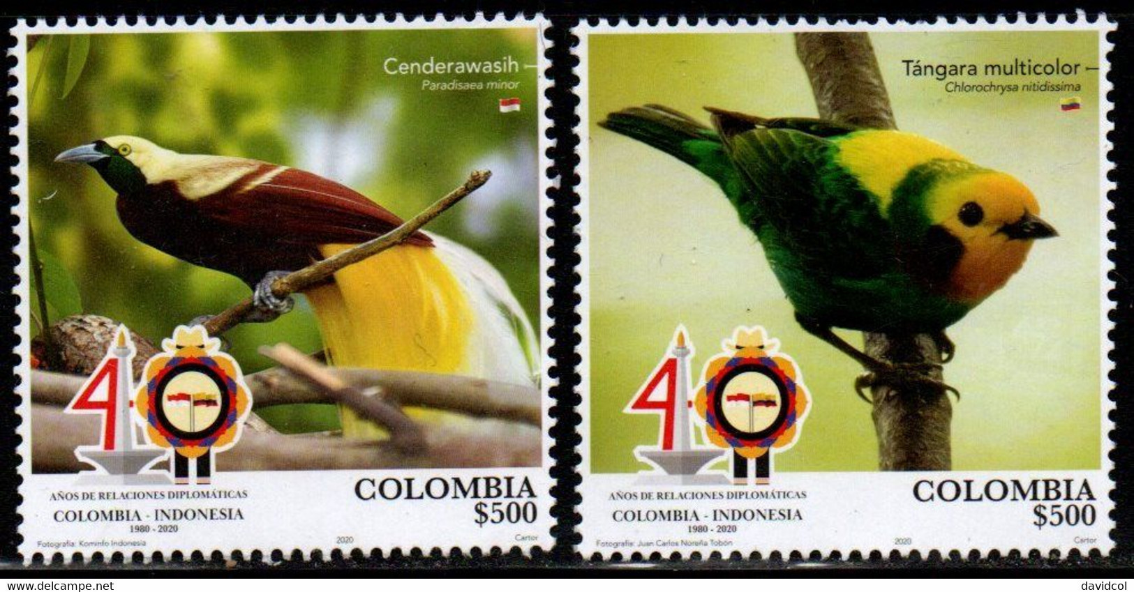 A082 - KOLUMBIEN - 2020- MNH- BIRDS - COLOMBIA-INDONESIA INTERNATIONAL RELATIONSHIPS - Colombia