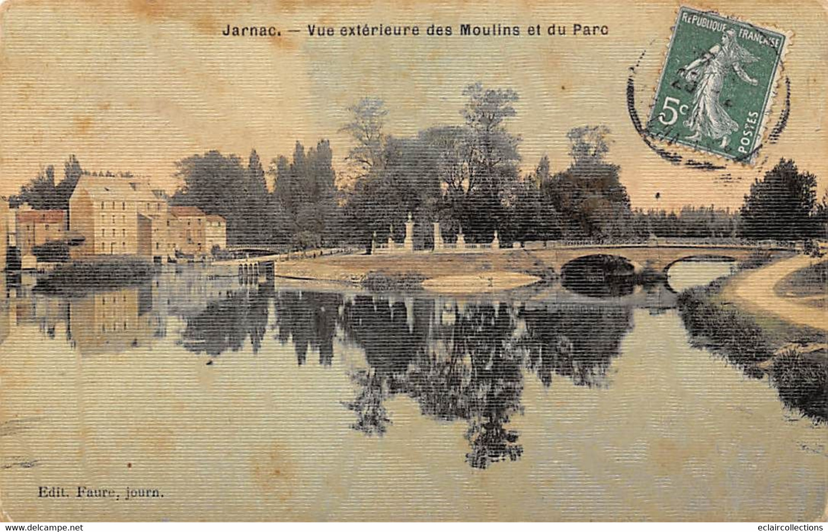 Jarnac          16          Vue Extérieure Des Moulins Et Du Parc . Colorisée Et Toilée          (voir Scan) - Jarnac