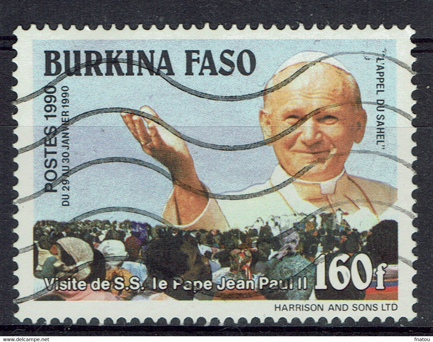 Burkina Faso, 160f, Visite Du Pape Jean-Paul II, 1990, Obl, TB - Burkina Faso (1984-...)